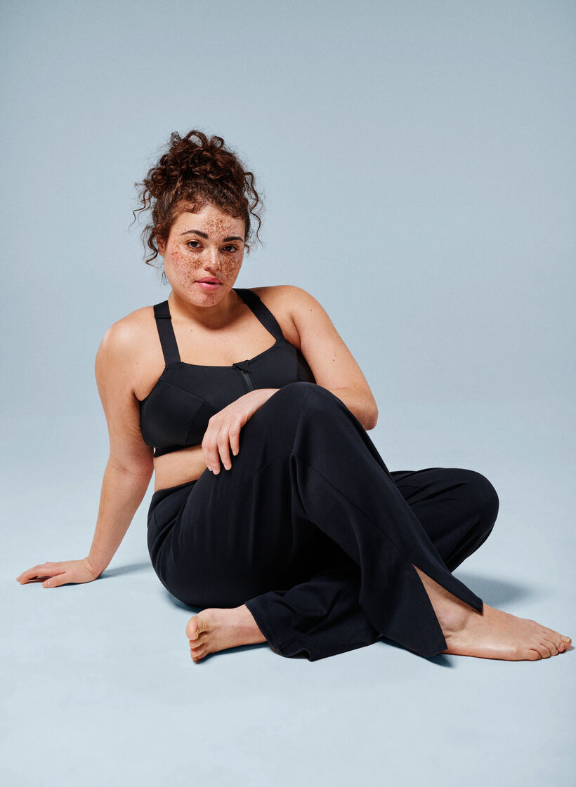 Flare jerseybroek met splitten en hoge taille, Zwart, Image image number 0