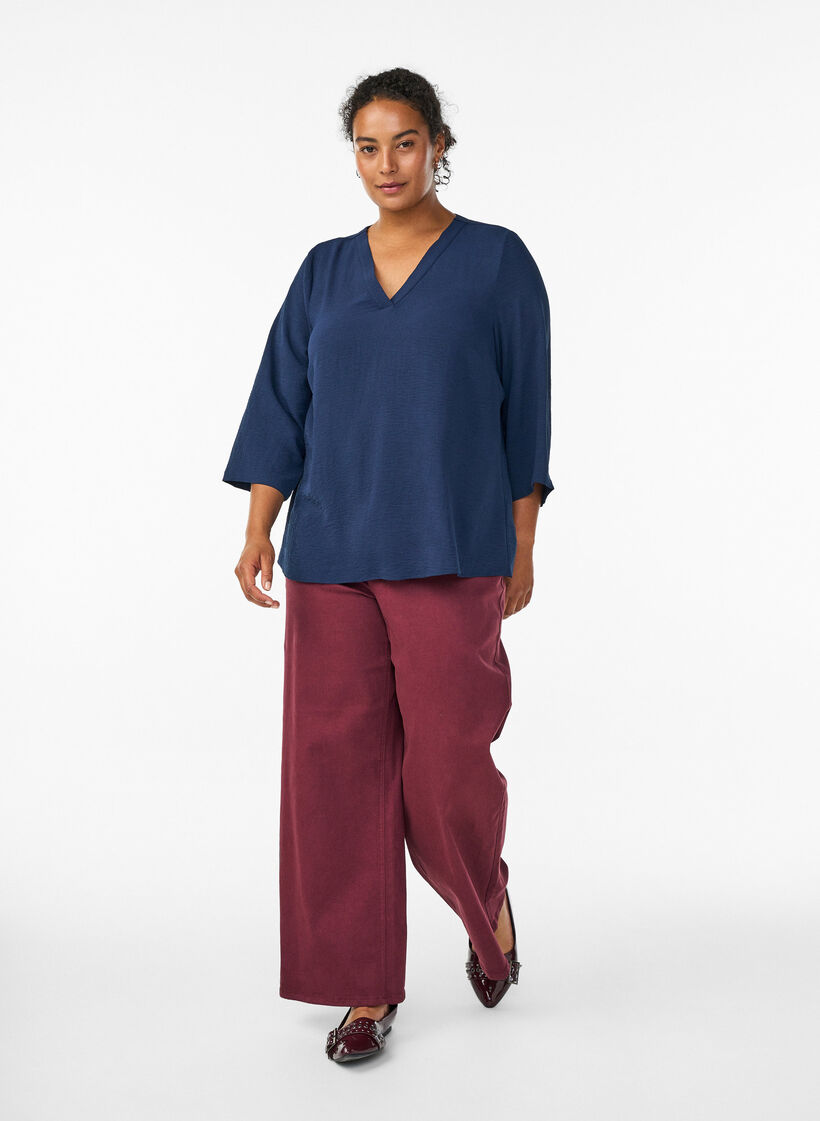 Blouse met 3/4 mouwen, Blauw, Model image number 1