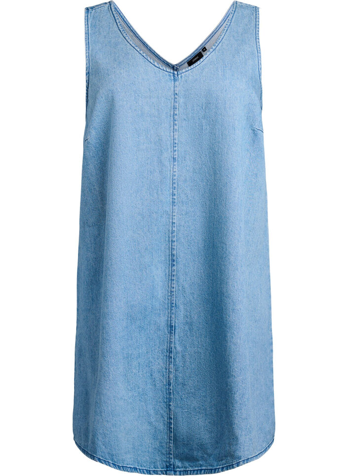 Robe salopette en denim avec d&eacute;collet&eacute; en V, Bleu Clair, Packshot image number 0