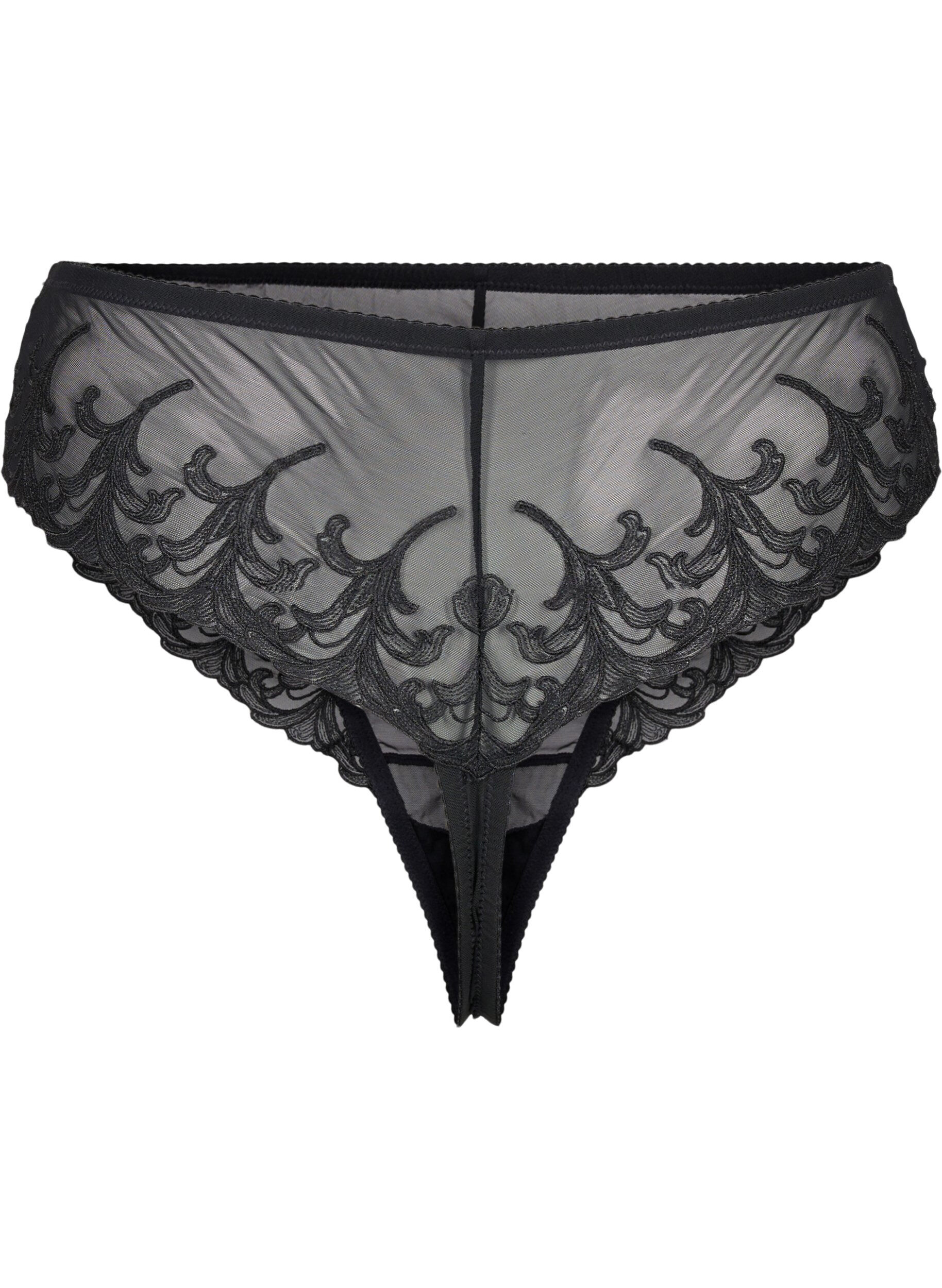 ZizziMesh string met borduurdetails, Zwart, Packshot image number 1