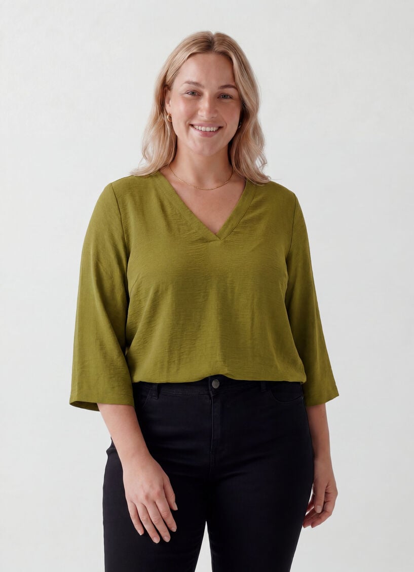 Blouse met 3/4 mouwen, Groen, Model image number 0