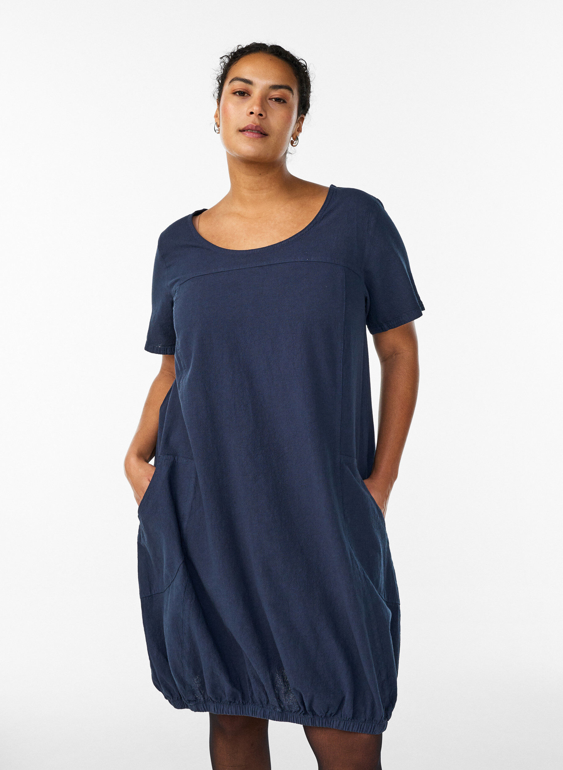 Katoenen jurk met korte mouwen, Blauw, Model