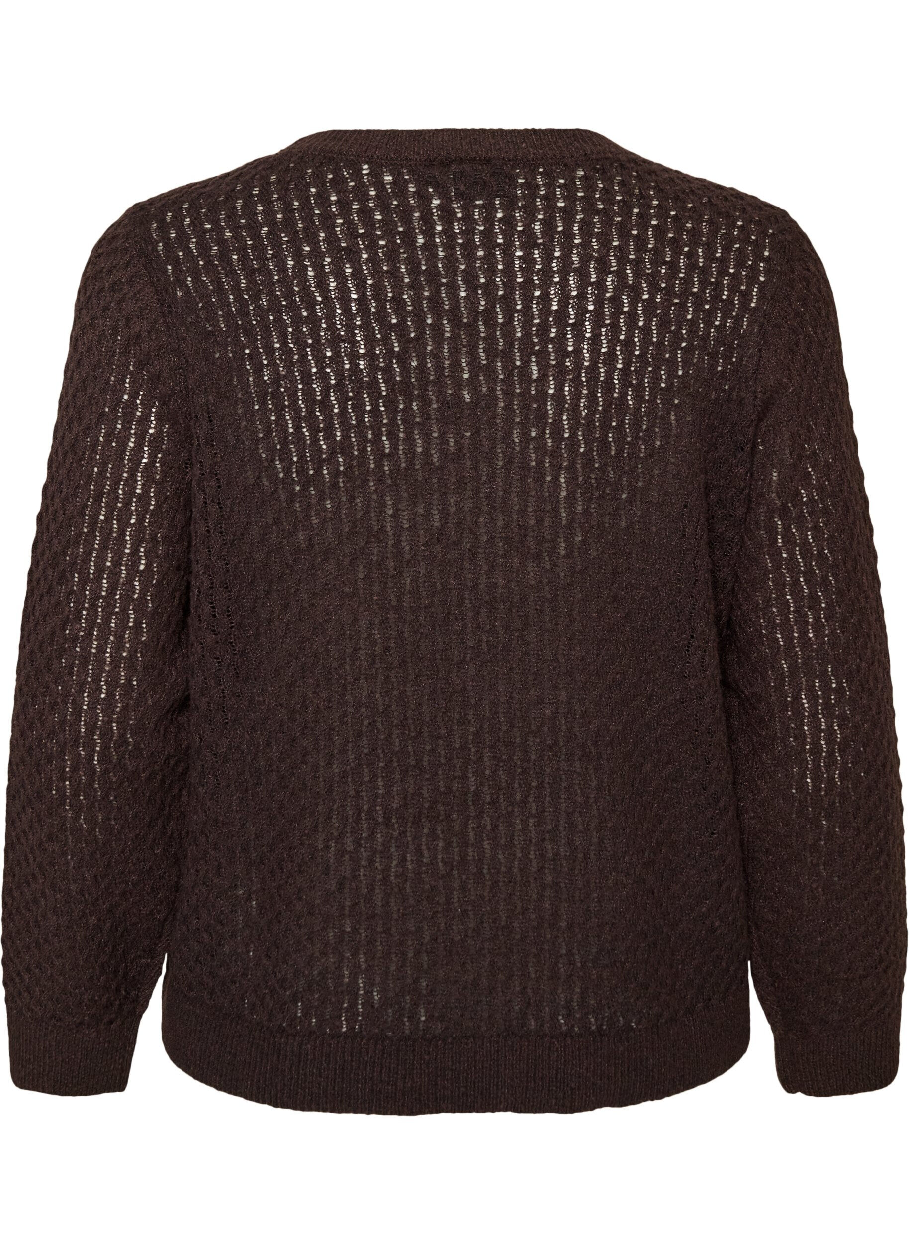 ZizziGebreide blouse met een opengewerkt structuurpatroon, Bruin, Packshot image number 1