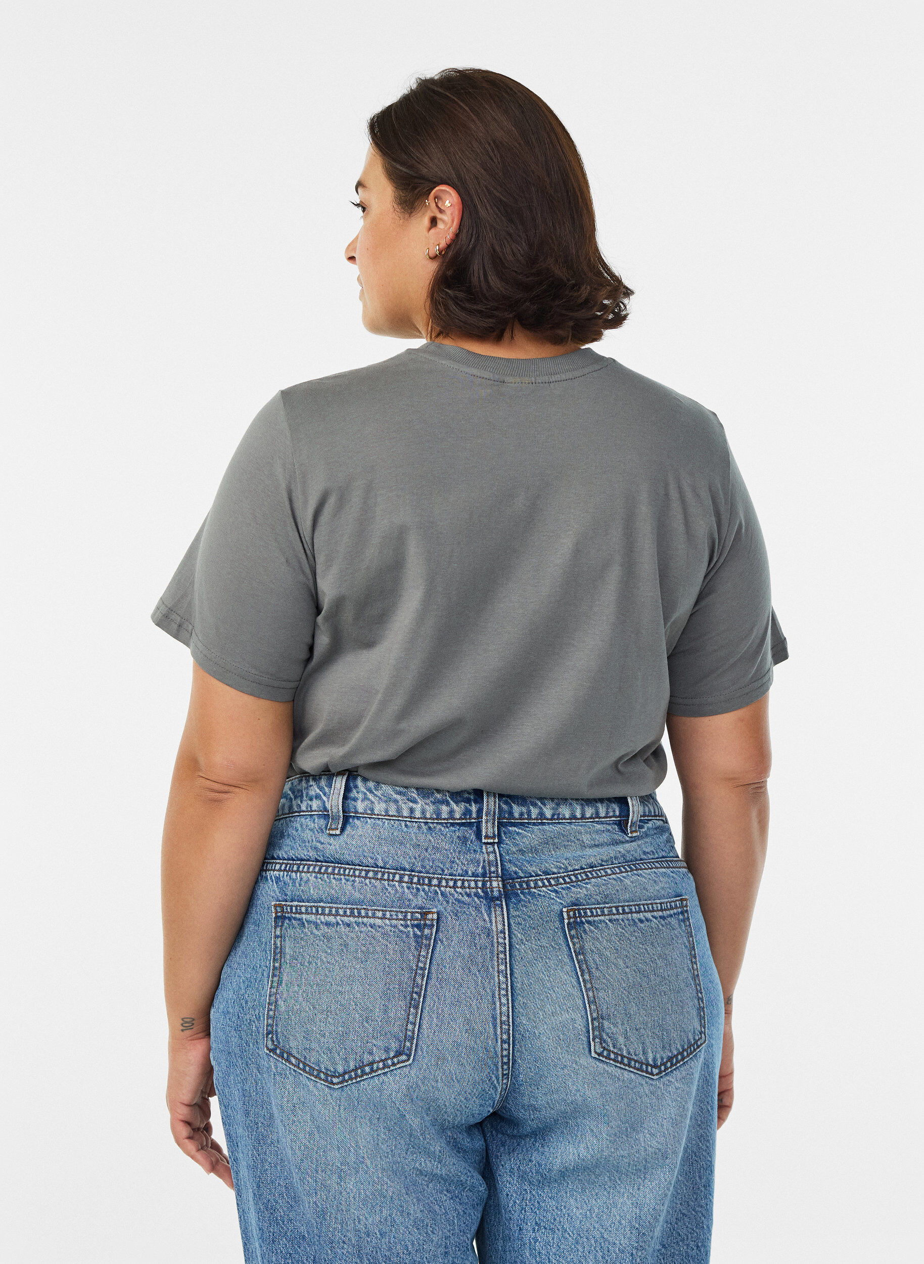ZizziBasic katoenen T-shirt met ronde hals, Grijs, Model image number 2