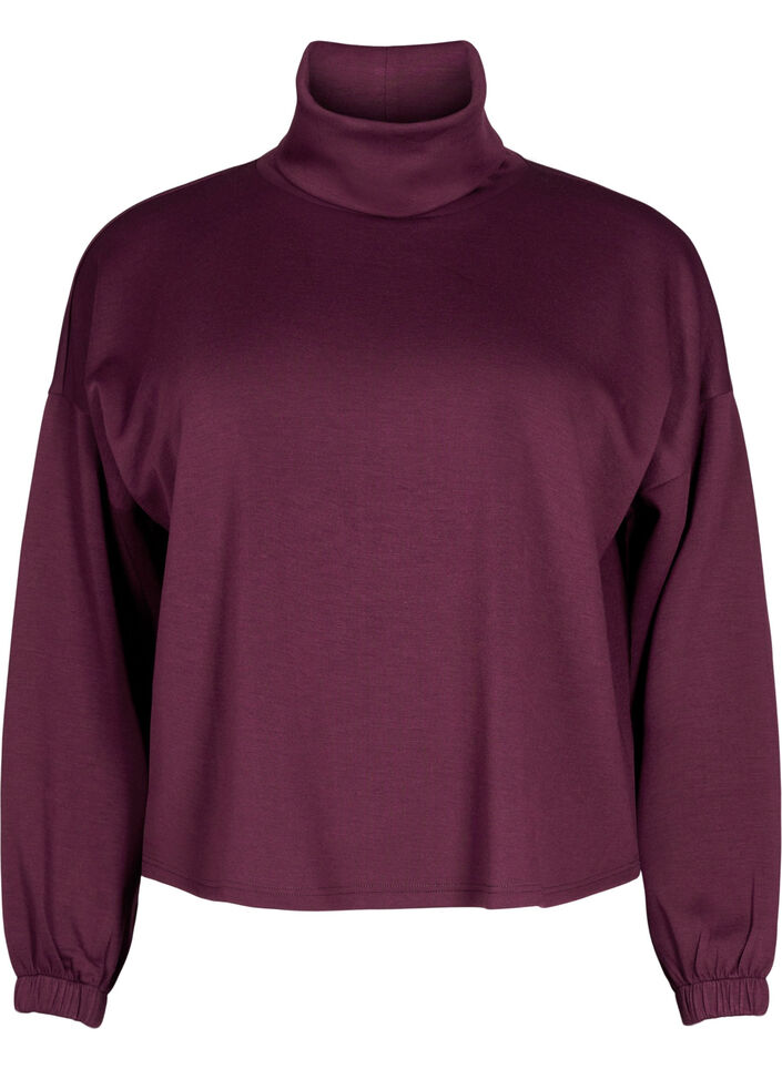 Blouse met turtleneck in modalmix, Donker Bordeaux, Packshot image number 0