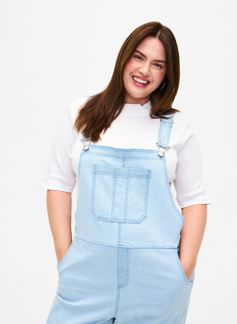 Gestreepte denim overall, L. Blue Denim Stripe, Model