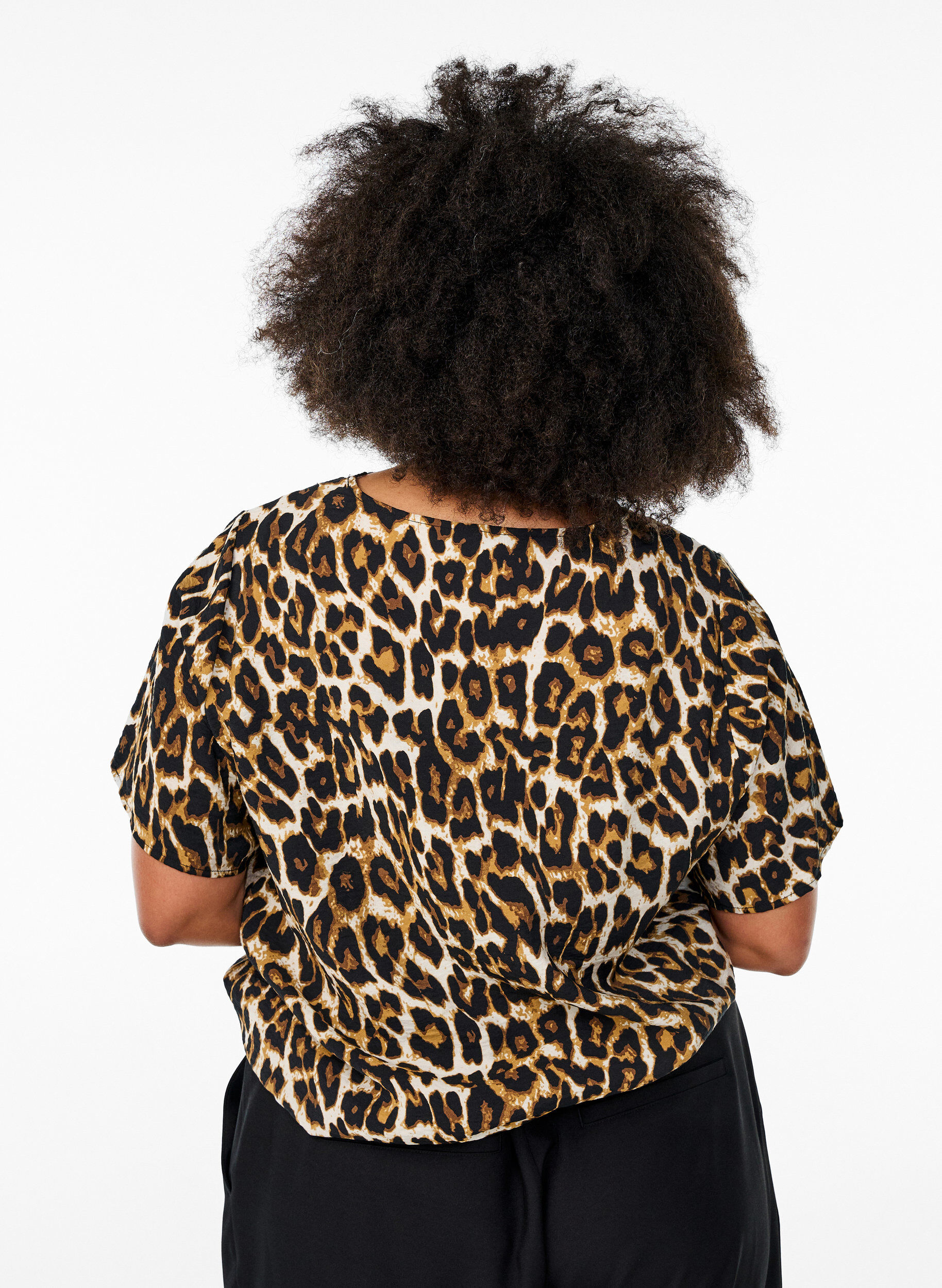 ZizziViscose blouse met korte mouwen en kanten rand, Bruin, Model image number 2