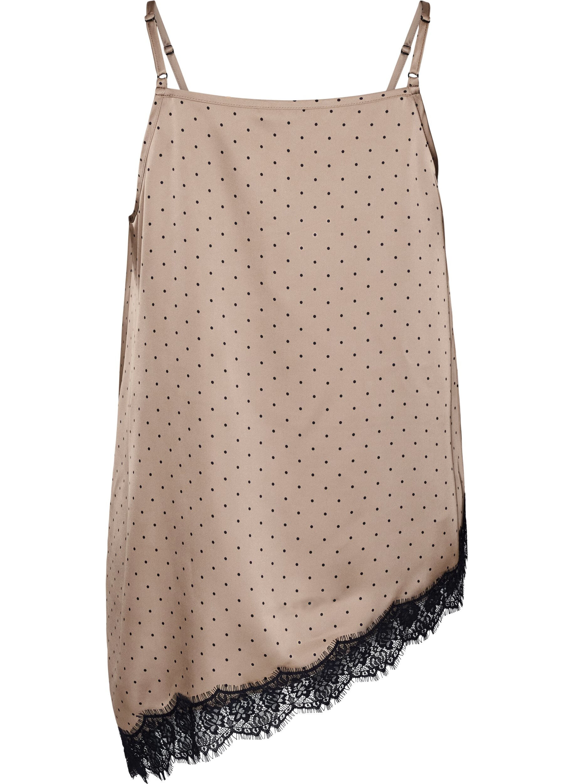 ZizziTop &agrave; fines bretelles avec dentelle et ourlet asym&eacute;trique, Beige, Packshot image number 1