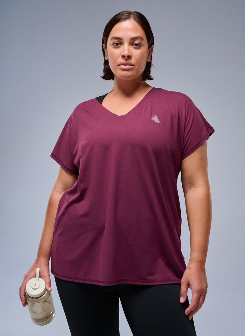 Losvallend sport T-shirt met V-hals, Grape Wine, Image