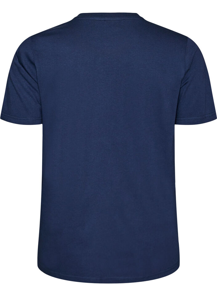T-shirt van biologisch katoen met open broderie, Blauw, Packshot image number 1