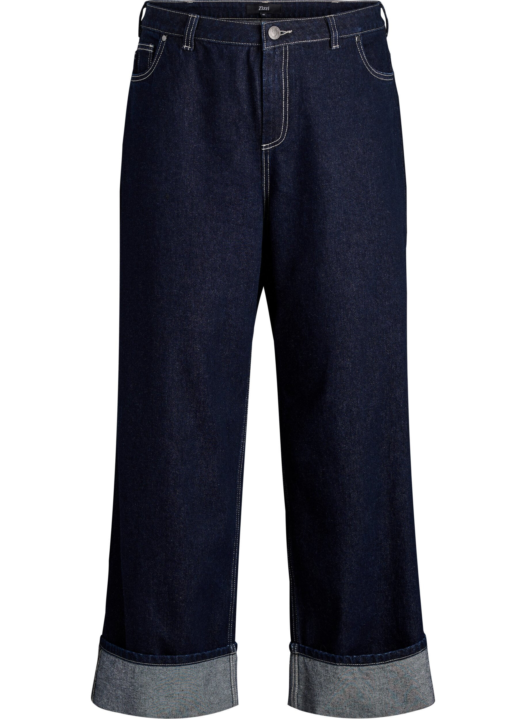 Wide fit jeans met brede omslag en contraststiksels