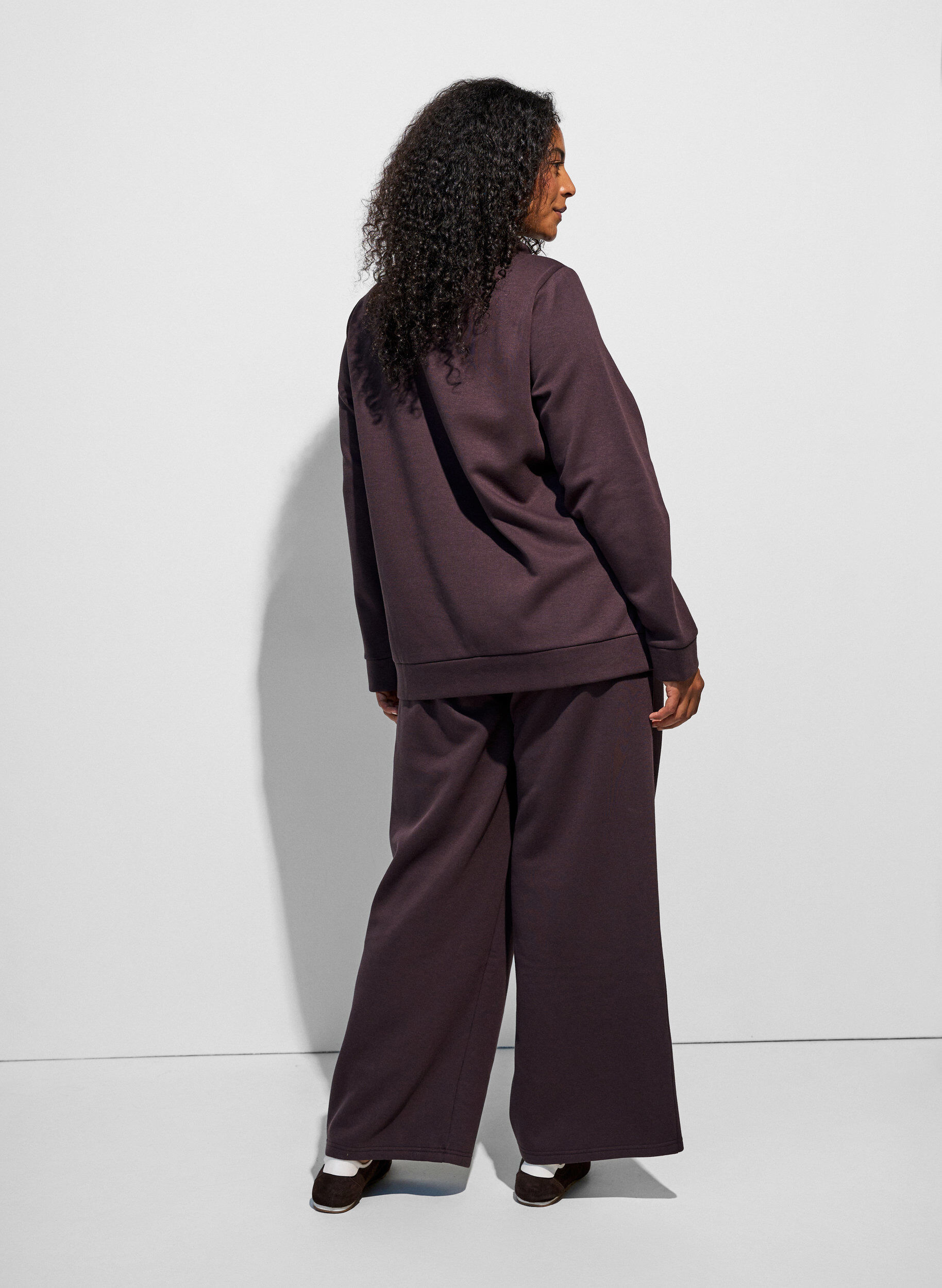 ZizziSweatpants met hoge taille en wijde pijpen, Bruin, Model image number 1