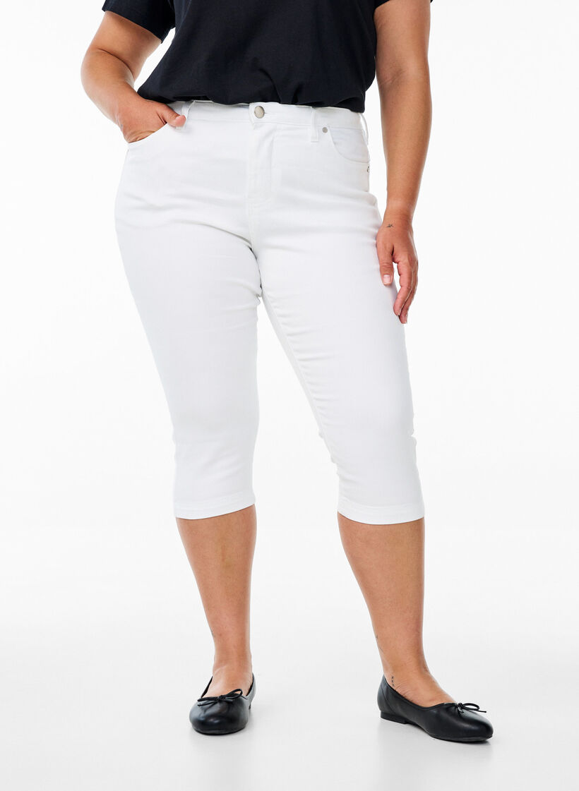 Amy capri jeans met hoge taille en super strakke pasvorm, Wit, Model image number 2