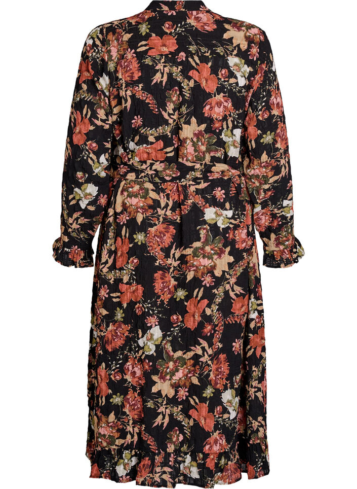 Midi-jurk met bloemenprint en afneembare strikceintuur, Zwart, Packshot image number 1