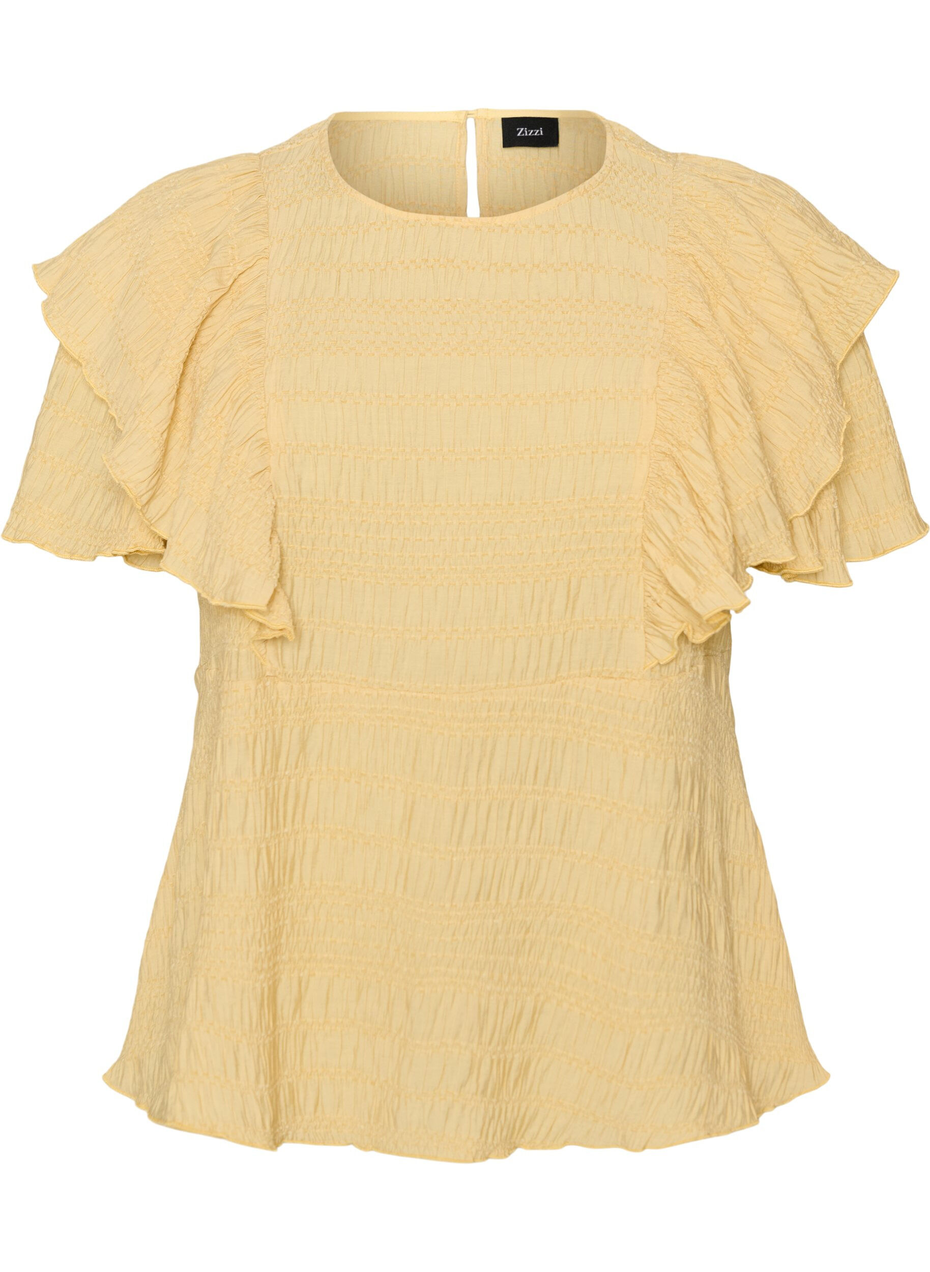Blouse met smockstructuur en ruchesmouwen