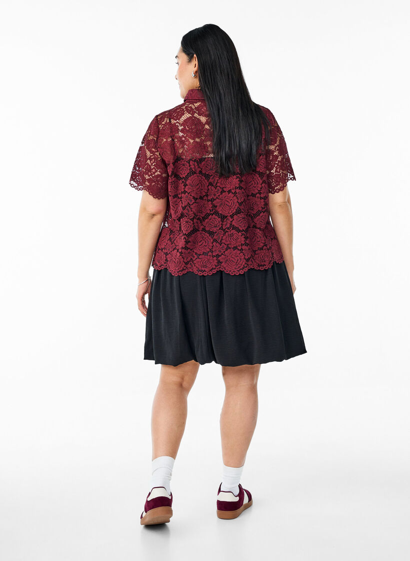 Korte ballonrok met een elastische taille, Black, Model