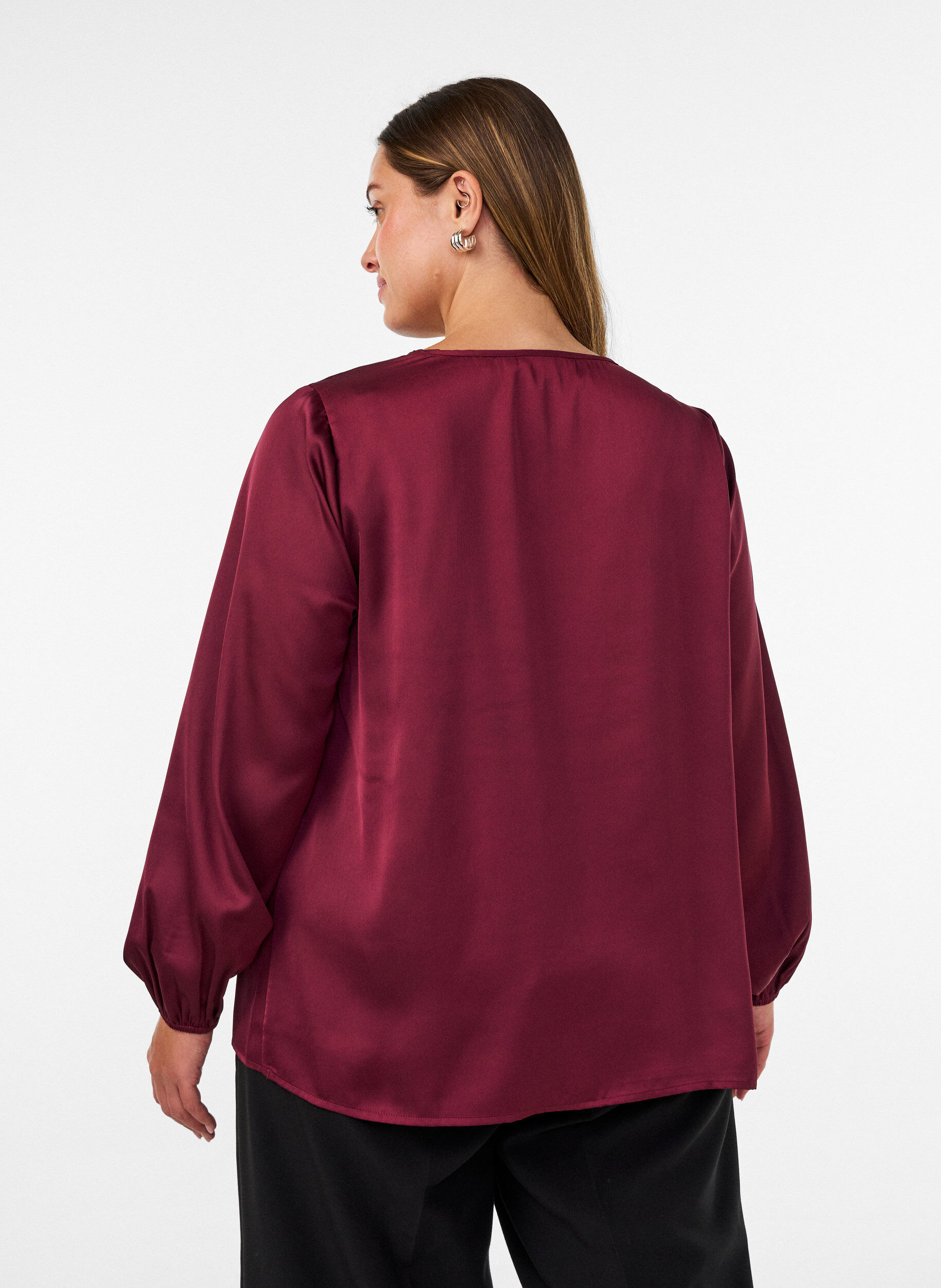 ZizziSatijnen blouse met kanten applicatie en parels, Rood, Model image number 2