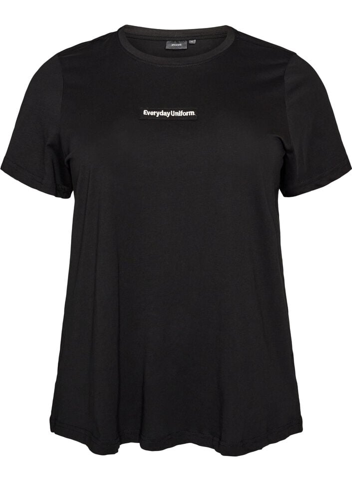 Katoenen T-shirt met tekstbadge, Zwart, Packshot image number 0