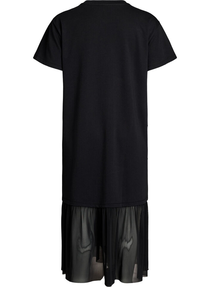 T-shirt-jurk met een transparante mesh zoom, Zwart, Packshot image number 1