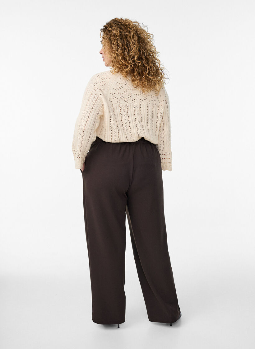 High-waisted broek met riemdetail en gouden gesp, Bruin, Model image number 1