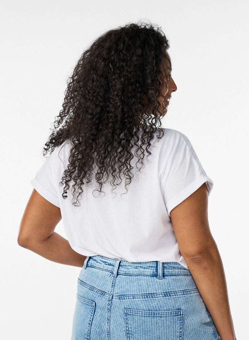 T-shirt &agrave; manches courtes en coton m&eacute;lang&eacute;, Blanc, Model image number 2