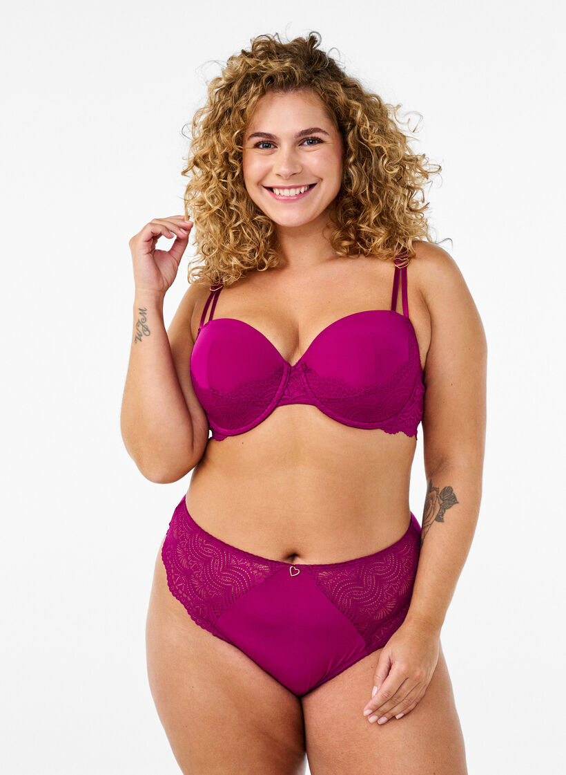 Microfiber string met kanten details, Boysenberry, Model