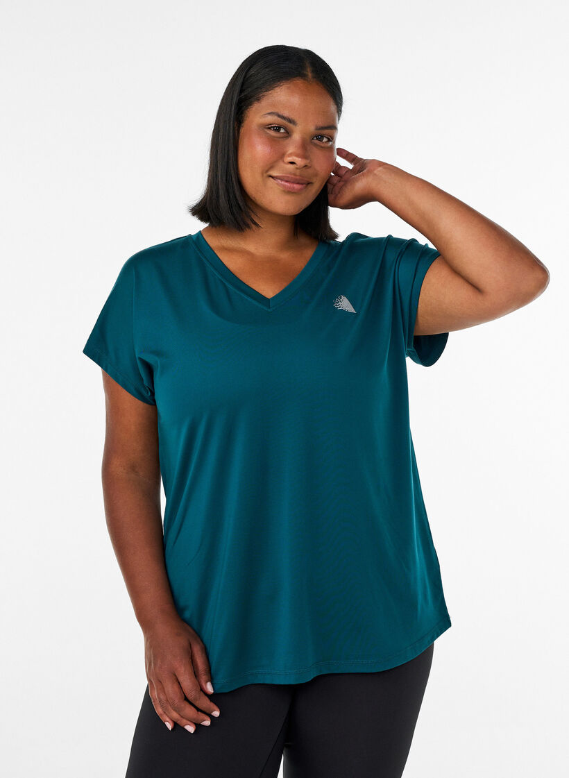 Losvallend trainings-T-shirt met V-hals, Groen, Model image number 0