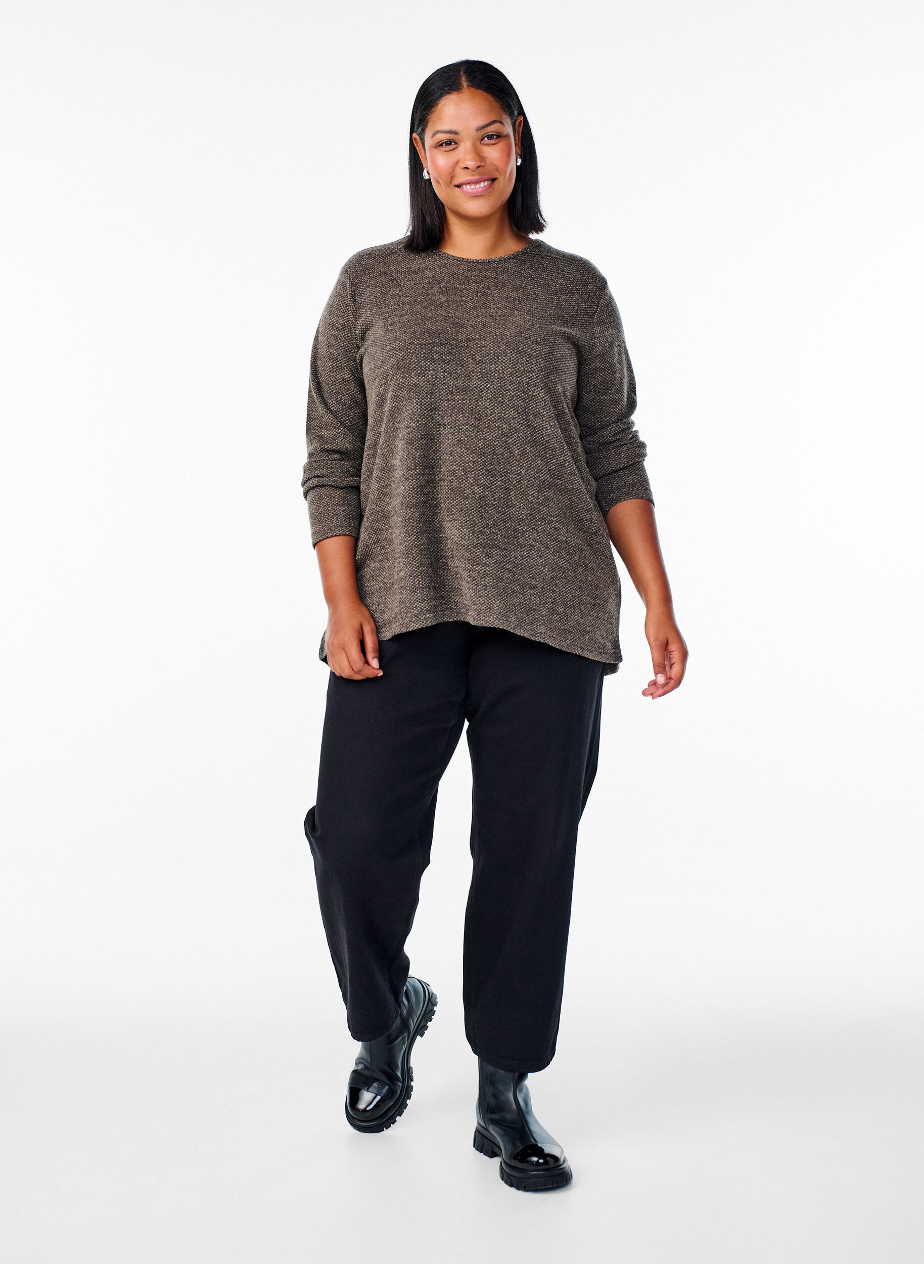 ZizziBlouse met lange mouwen en structuur, Bruin, Model image number 1