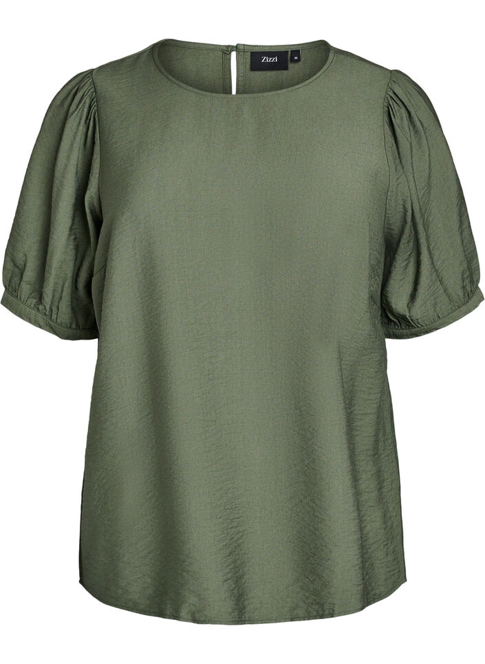 Viscose blouse met 1/2 mouwen, Groen, Packshot image number 0