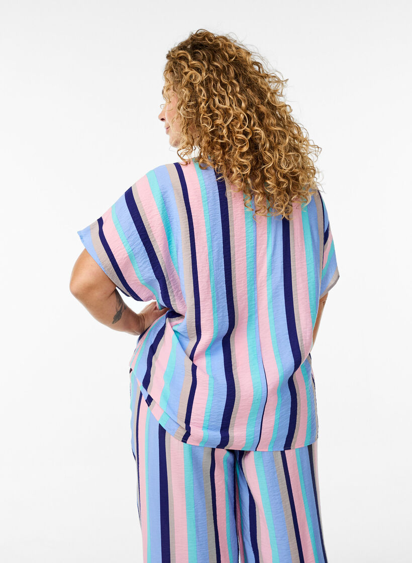 Blouse van viscose met strepen en korte mouwen, Pastel Stripe, Model