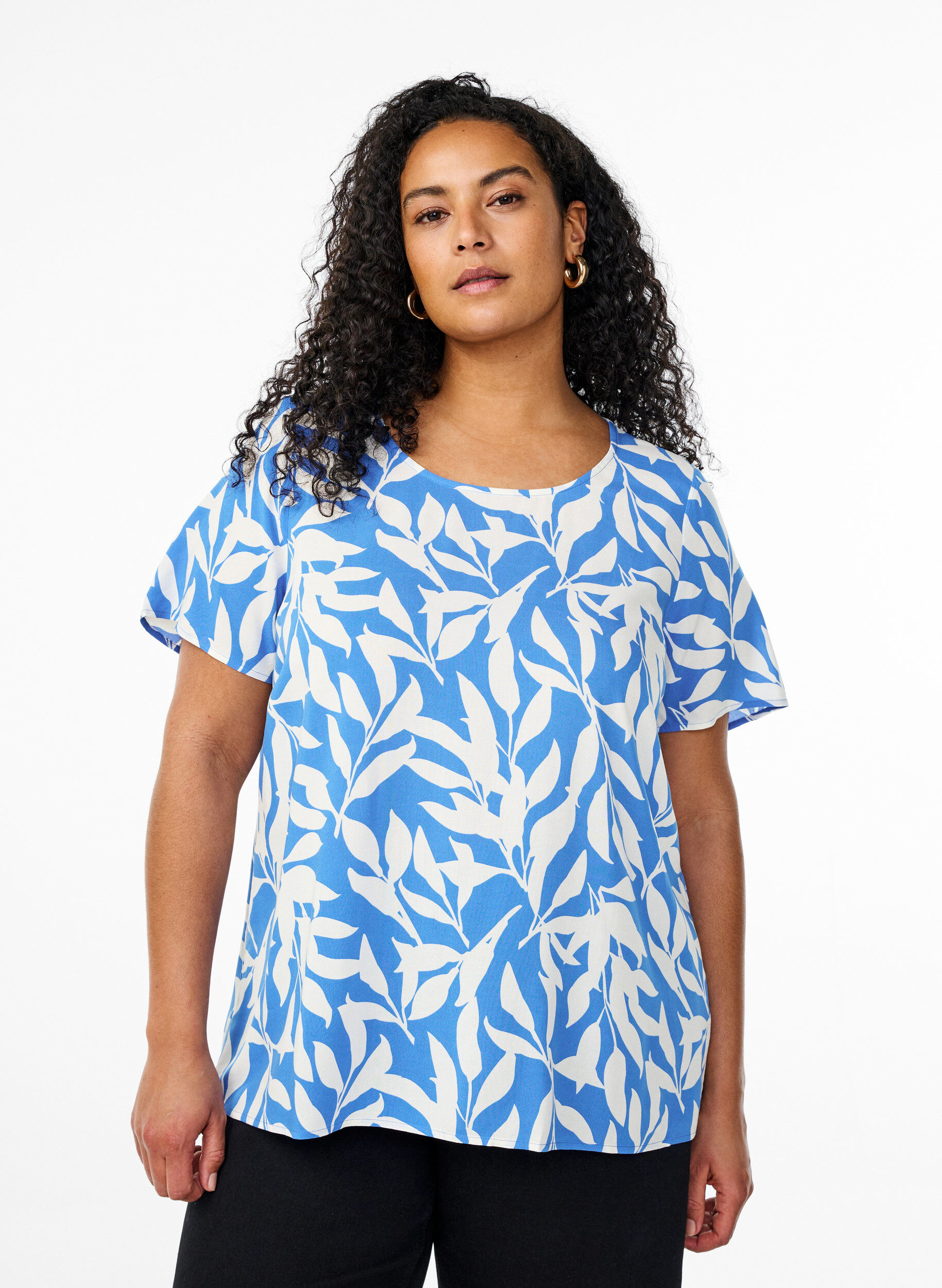 ZizziViscose blouse met korte mouwen en print, Blauw, Model image number 0