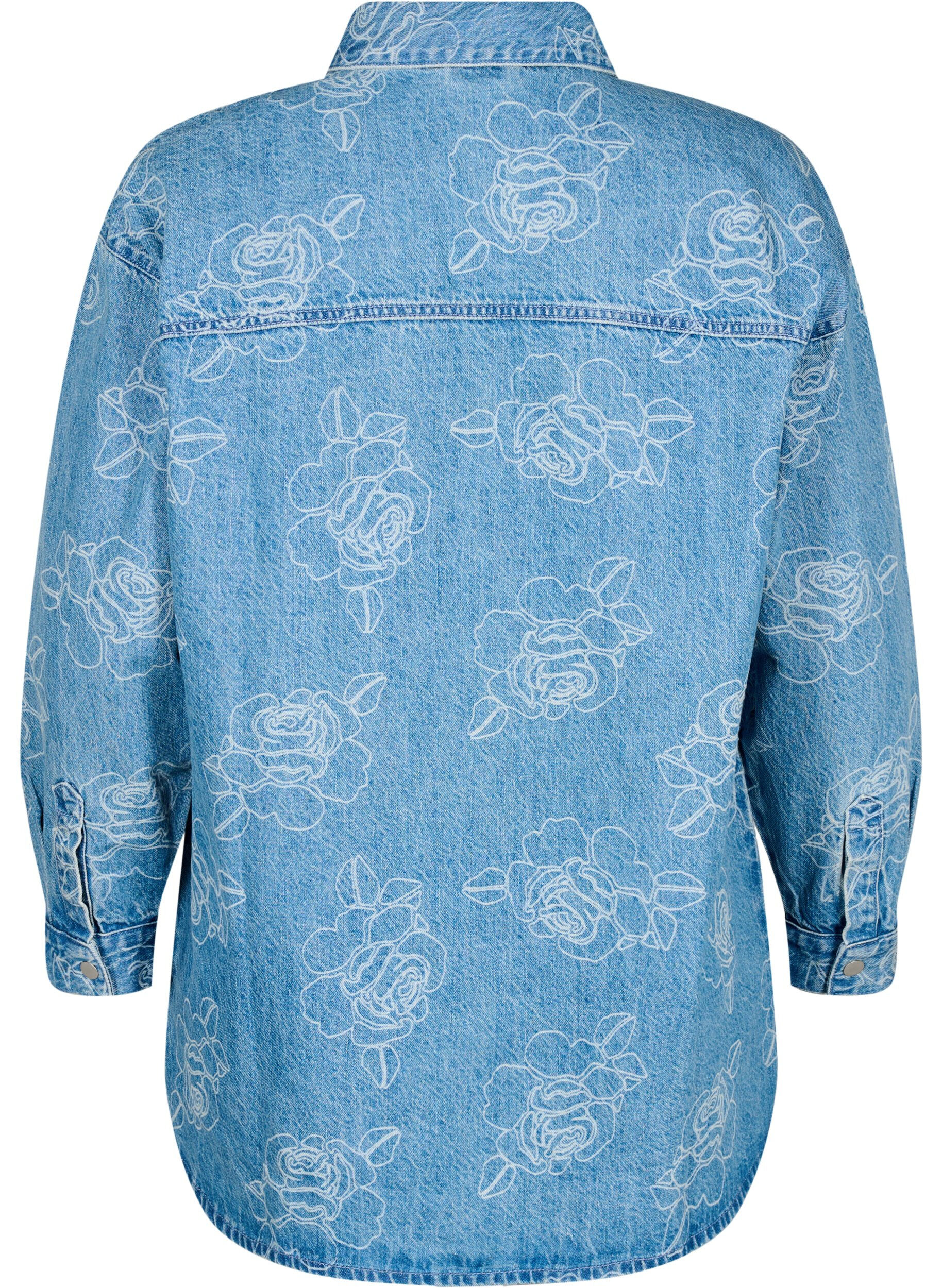 ZizziDenim jasje met bloemen, Light Blue Denim, Packshot image number 1