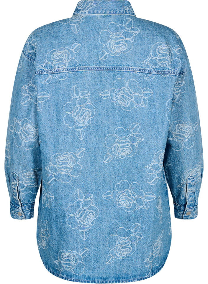 Denim jasje met bloemen, Light Blue Denim, Packshot image number 1