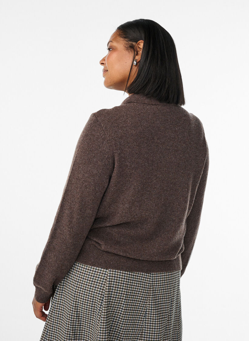Gebreide blouse in een zachte merinoblend met polokraag, Bracken Melange, Model