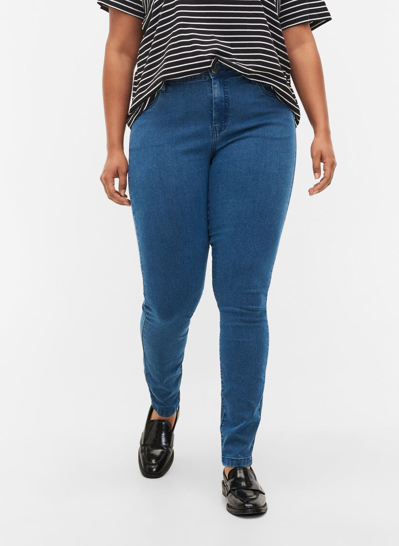 super slim fit Amy jeans met hoge taille, Blauw, Model image number 3