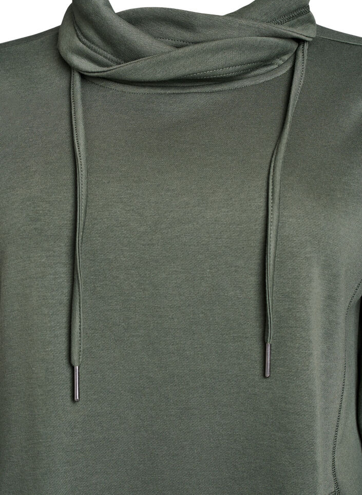 Kort sweatshirt jurk met hoge kraag en zakken, Groen, Packshot image number 2