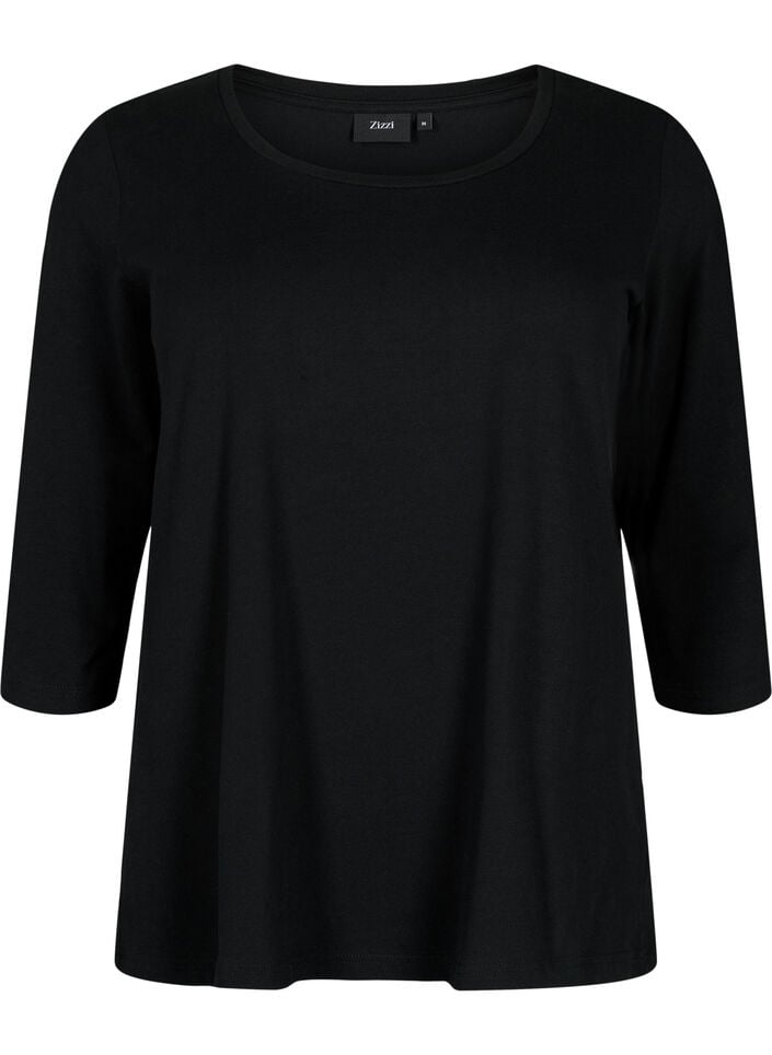 Basic katoenen t-shirt met 3/4 mouwen, Zwart, Packshot image number 0