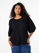 Blouse met textuur en 3/4 mouwen, Zwart, Model image number 0