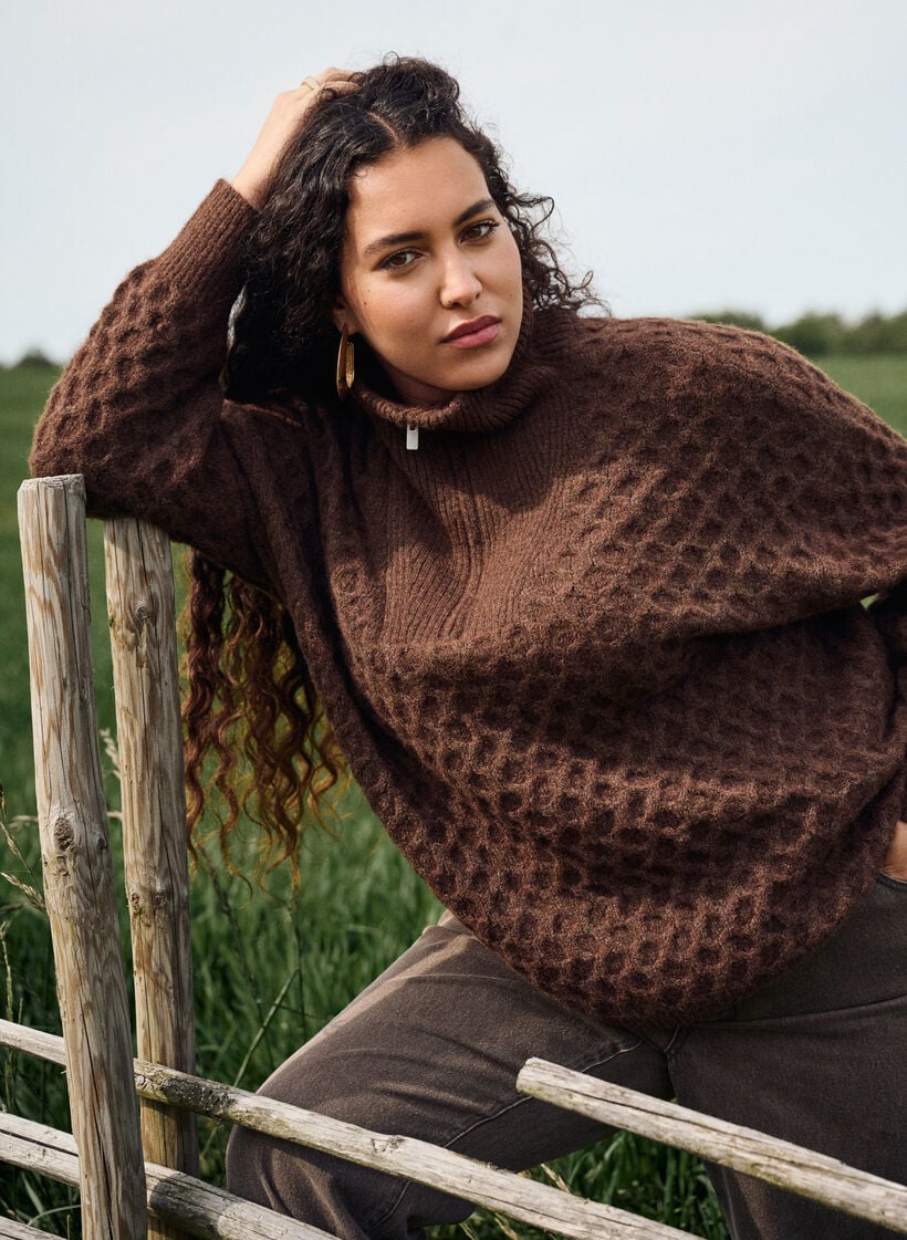 Trui met een hoge hals en textuur, Bracken Melange, Image