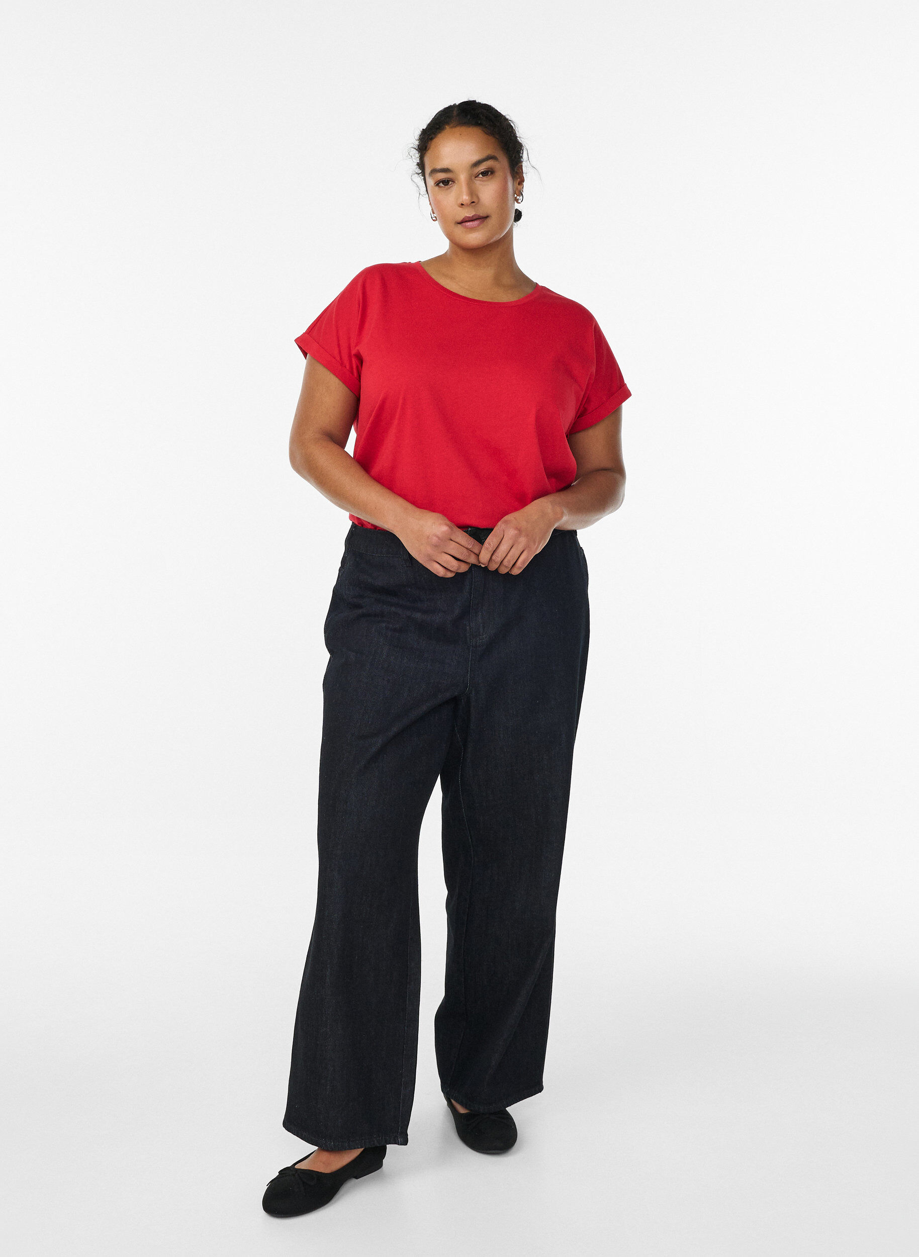 ZizziT-shirt met korte mouwen in een katoenmix, Rood, Model image number 1