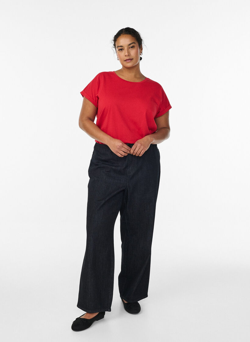 T-shirt met korte mouwen in een katoenmix, Rood, Model image number 1