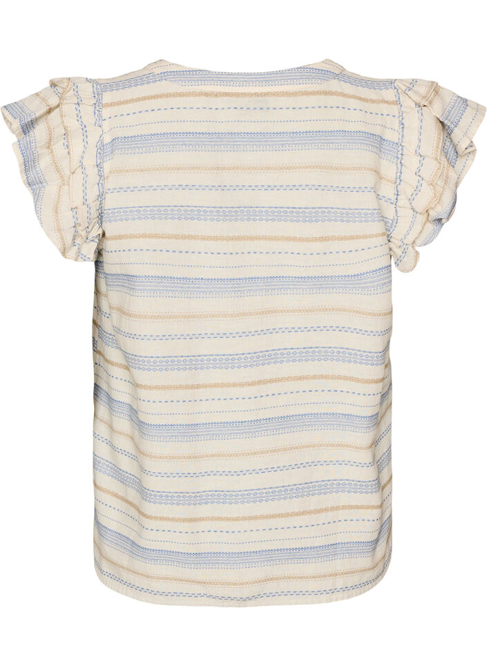 Mouwloze blouse met ruches en gestreept patroon, Vanille, Packshot image number 1