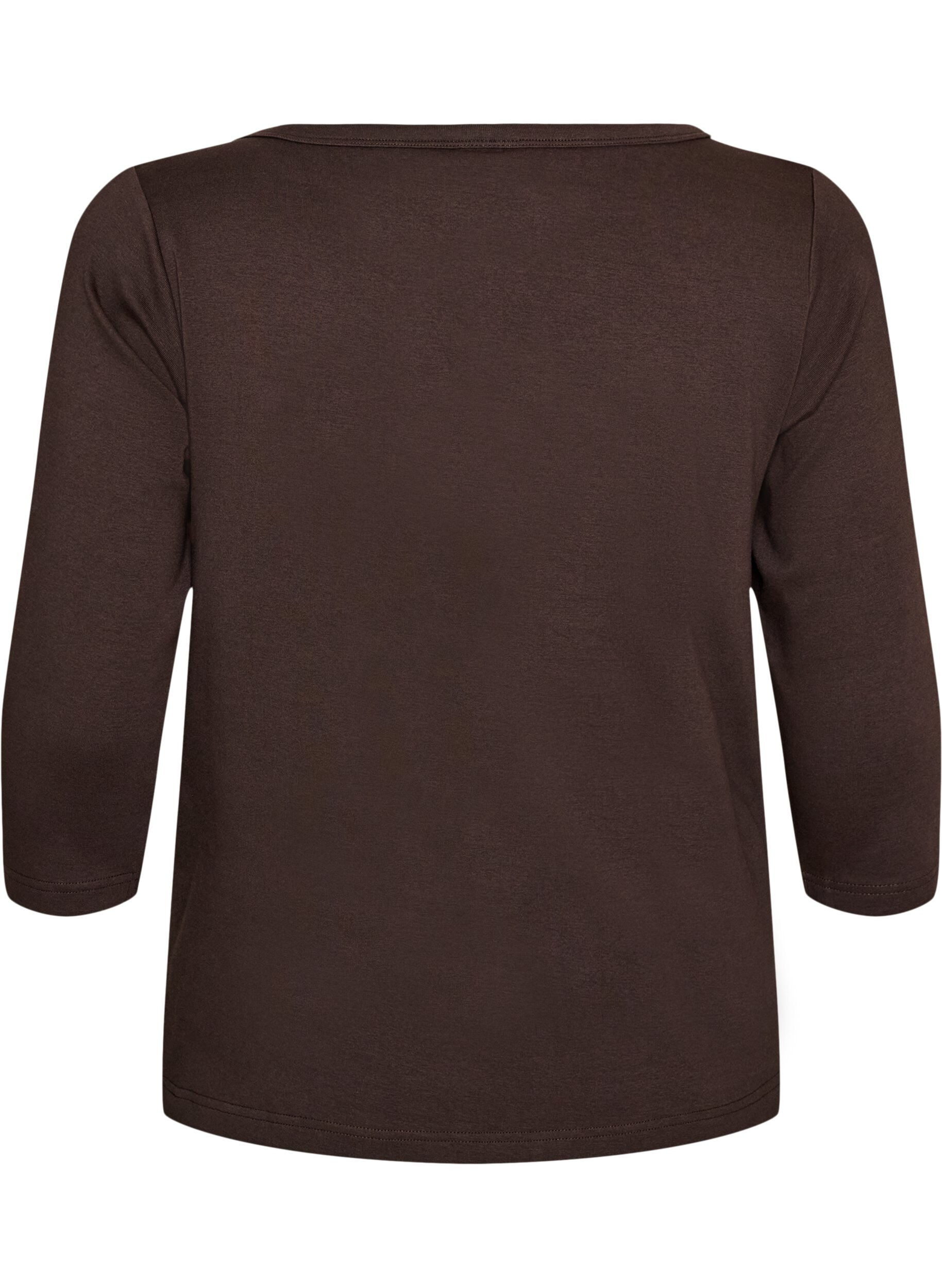 ZizziBasic T-shirt met boothals en 3/4-mouwen, Bruin, Packshot image number 1