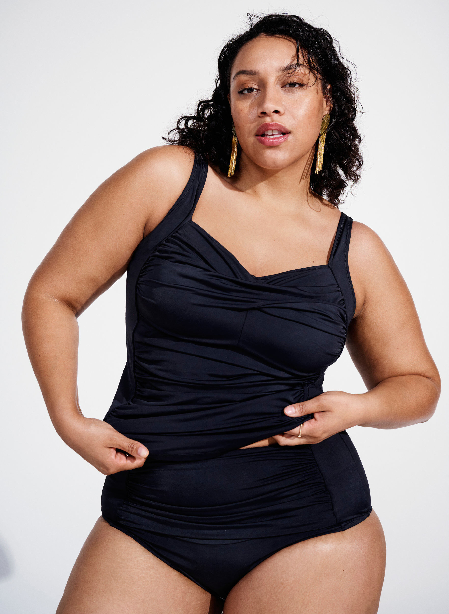 ZizziTankini met draperie&euml;n, Zwart, Image image number 0