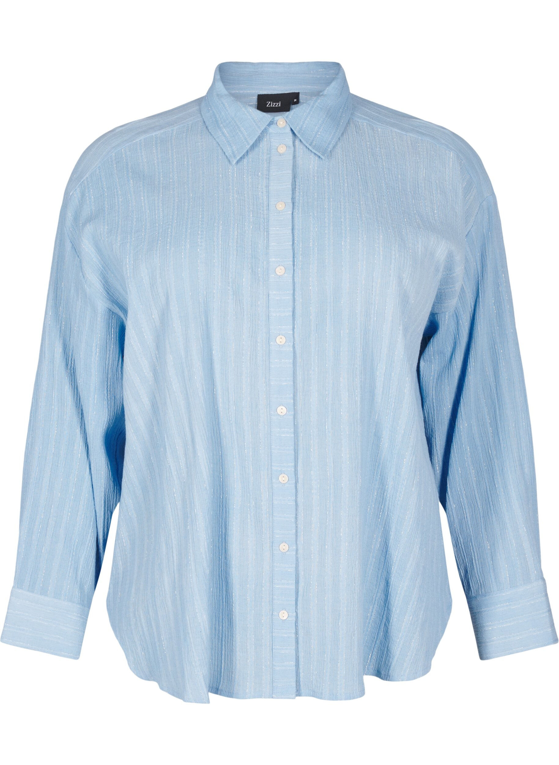 ZizziLosse shirt met gestreepte textuur en glitterdraad, Blauw, Packshot image number 0