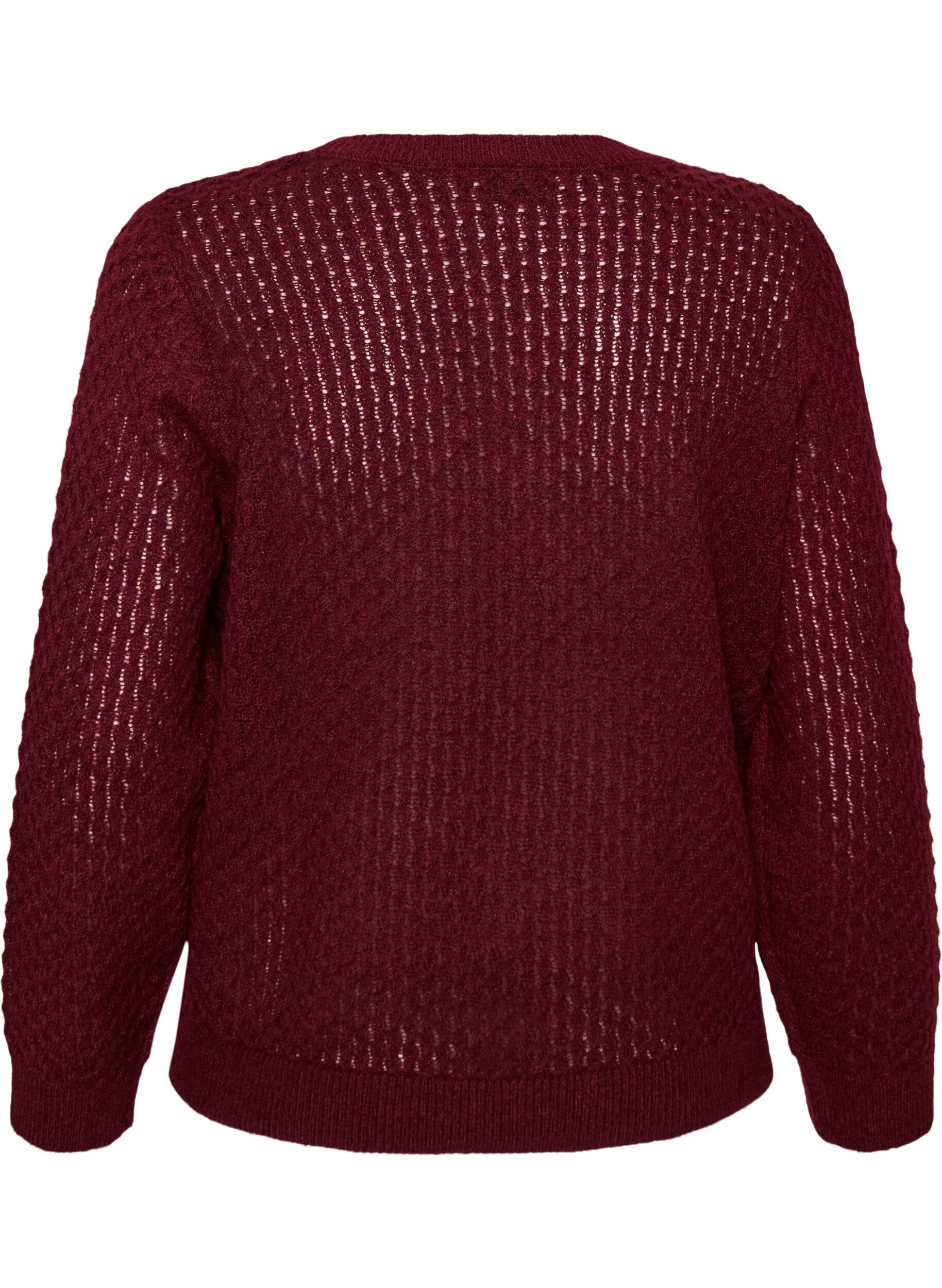 ZizziGebreide blouse met een opengewerkt structuurpatroon, Rood, Packshot image number 1