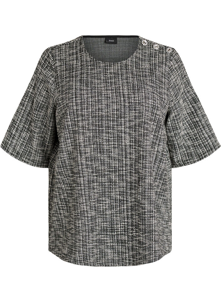 Geweven blouse met knoopdetail, Vanille, Packshot image number 0