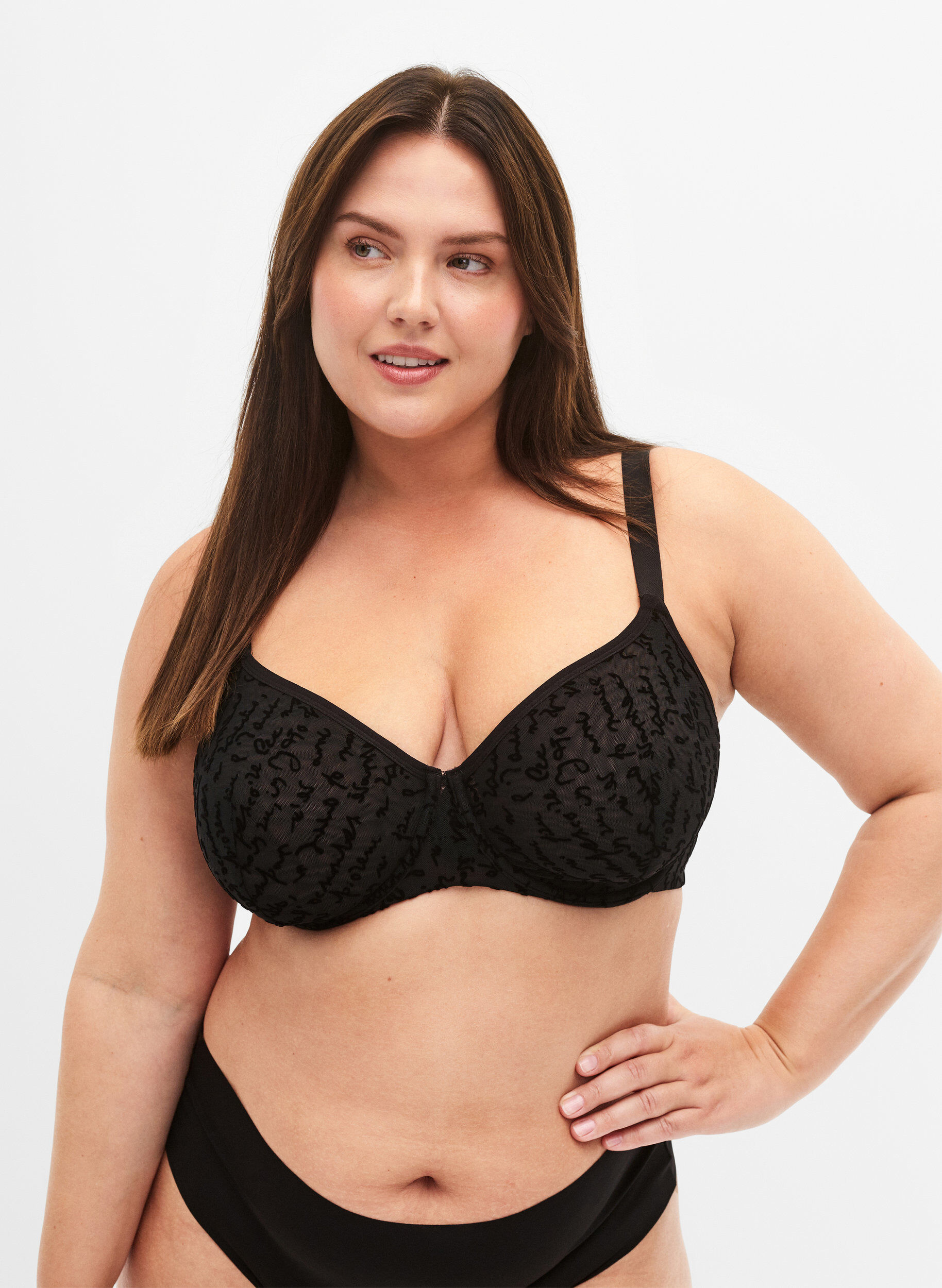 Beha met volledige bedekking en tekstopdruk, Black, Model