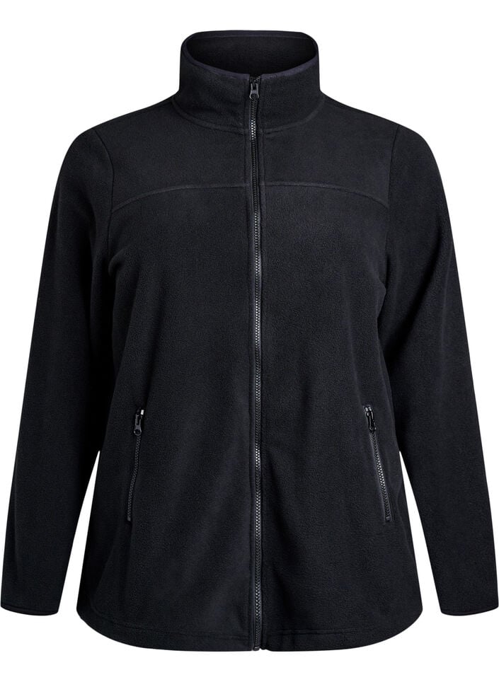 Fleece jack met zakken, Zwart, Packshot image number 0