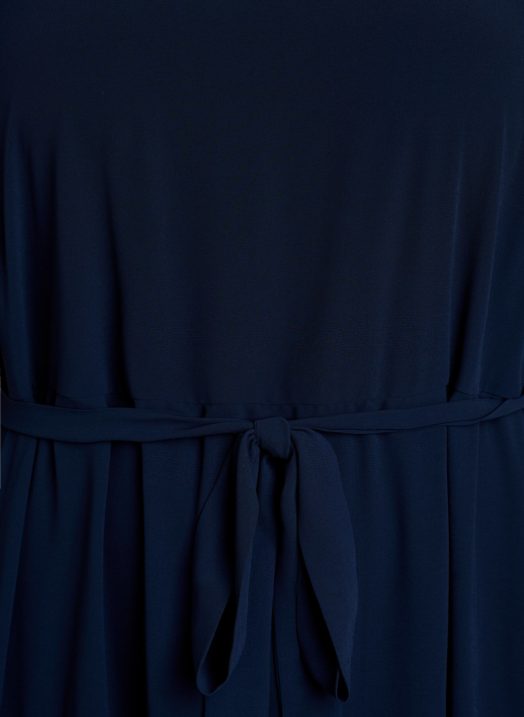 ZizziChiffon maxi-jurk met een V-hals en ruches aan de zoom, Blauw, Packshot image number 2